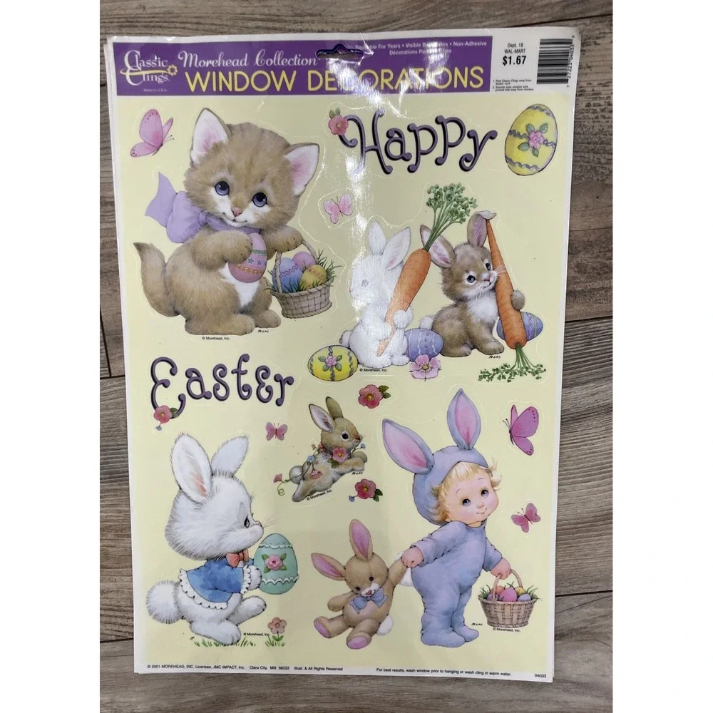 Color/Classic Clings Vintage Easter Holiday Window Static Clings Lot‎ (3 Pieces)